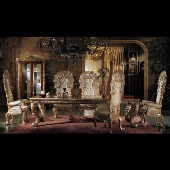 Personalizat de Lux de 6 persoane, toate din lemn masiv de sculptură în masă și scaun de luat masa combinație Europeană de sculptură veche masa villa