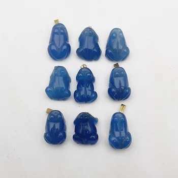 moda naturale piatra agat albastru Sculptură Mică broască Pandantive & coliere pentru a face Bijuterii farmec nou Animal 10pc en-gros