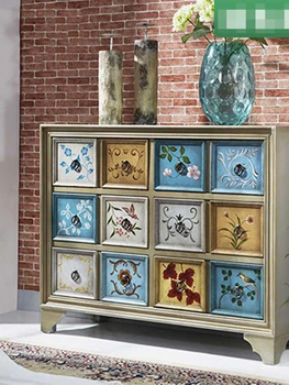 De înaltă calitate American de flori proaspete mici cabinet intrare de mână-pictat retro șase sertar sertar de cabinet cabinet cabinet de stocare