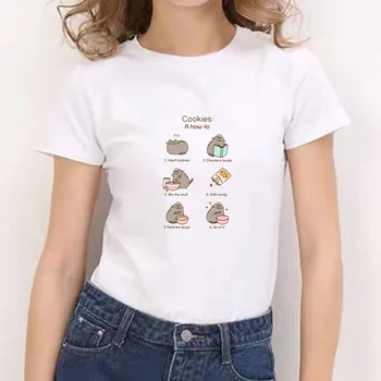 2021 Desene animate Imprimate cu Maneci Scurte T-shirt Casual Alb Teuri de sex Feminin Kawaii Camisas T-shirt cu Maneci Scurte Tee Grafic Kawaii Femei